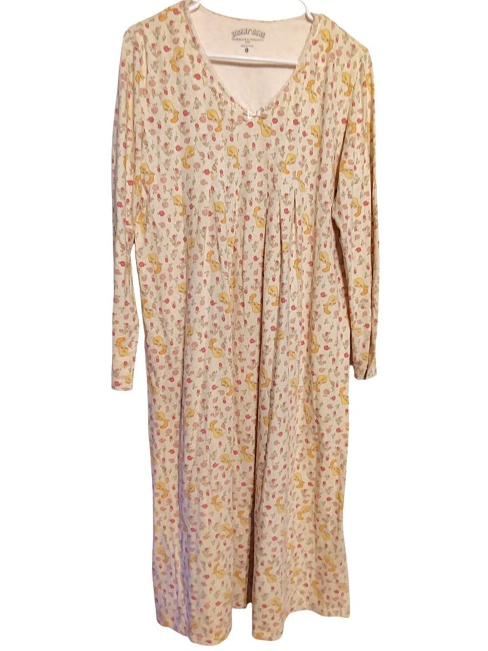 Vintage Looney Tunes Large Yellow Tweety Bird Flower Nightgown Warner Brothers